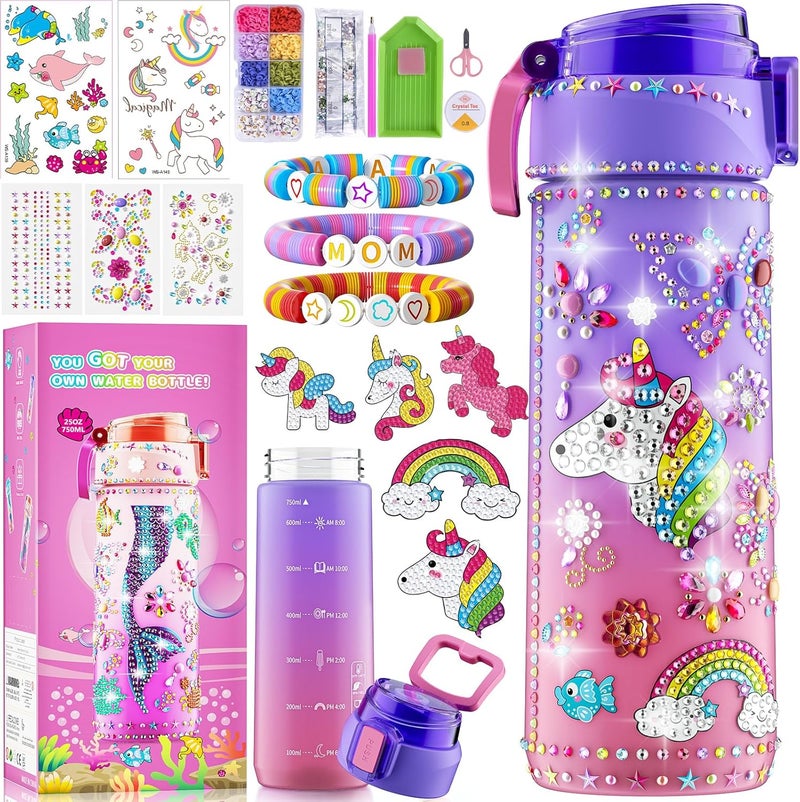 BOOH Decorate Your Own Water Bottle Kits for Girls Age 4-12, Unicorn Toys for Girls Age 4-6 Painting Crafts Kit, Clay Beads Bracelet Making Kit, Birthday Gifts Toys for Ages 6-12 (Unicorn) - Image 1